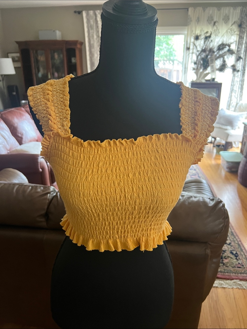 Yellow Smocked Crop Tank Top - Women